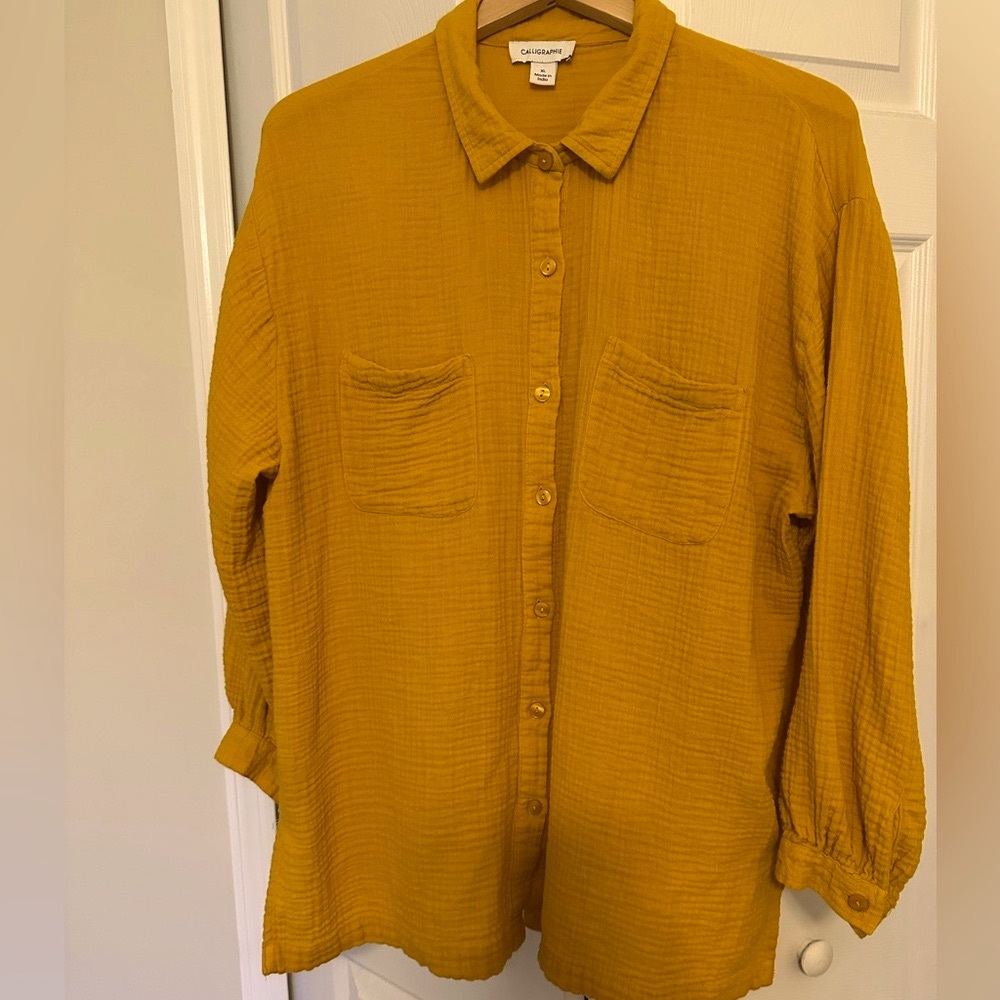Calligraphie Mustard yellow, 100% cotton  Blouse. Size XL